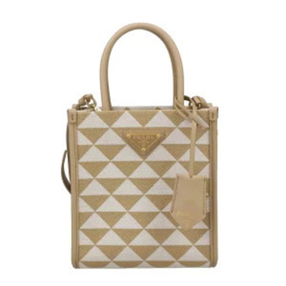 Prada Symbole embroidered bag beige white Saffiano leather CORDATALCO